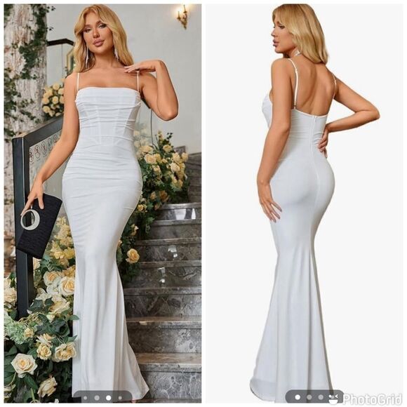 NWT Elegant Sexy Mermaid White Wedding Body Con Long Gown - Picture 1 of 16